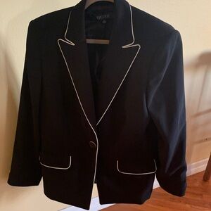Kasper Classic Blazer  Black with white Piping Size 14